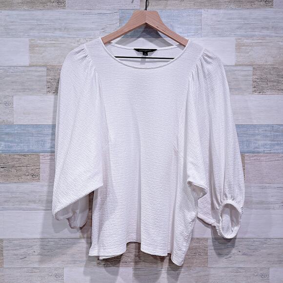 Banana Republic Textured Puff 3/4 Sleeve Top White Relaxed Fit Womens Small - Picture 1 of 7